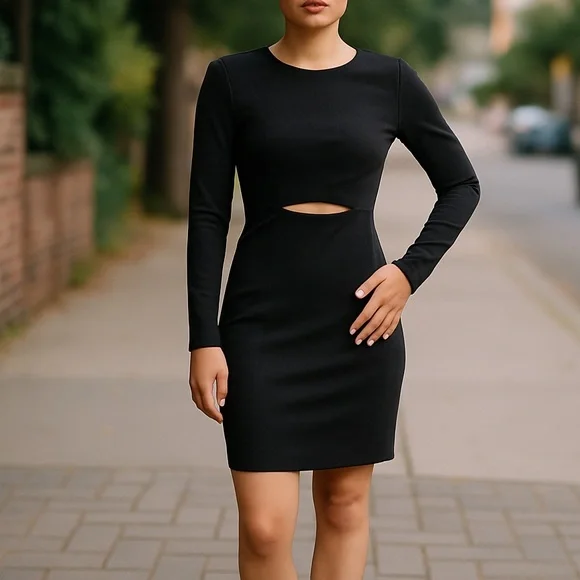 BCBG Max Azria Zarya XS Black Bodycon Dress Cutout Long Sleeve